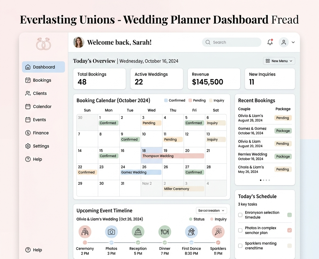 Wedding Booking System UI Mockup